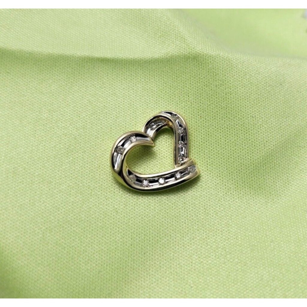 Unique 10k Two Tone Multi Color Gold Designer Diamond Open Heart Charm Pendant